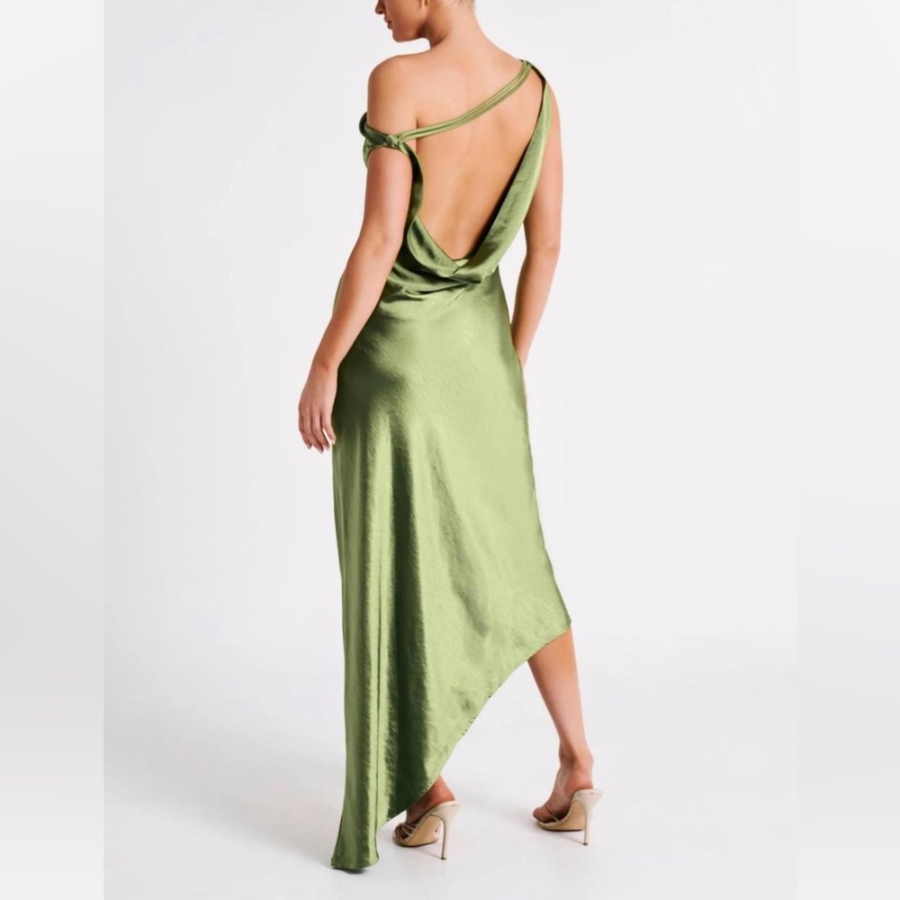 Meshki Backless Green Satin Dress